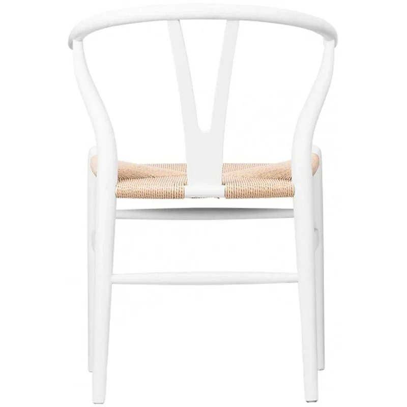 Set of 2 Wood Dining Chairs with Woven Rope Seat