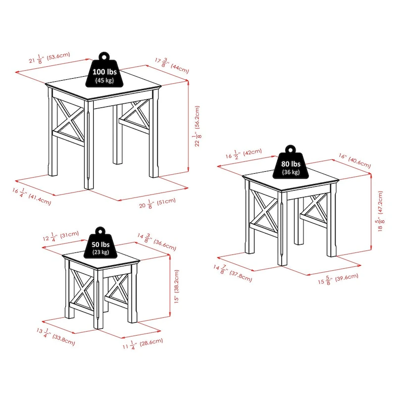 Xola 3-Pc Nesting Tables, Cappuccino - 21.1W x 17.3D x 22.1H.