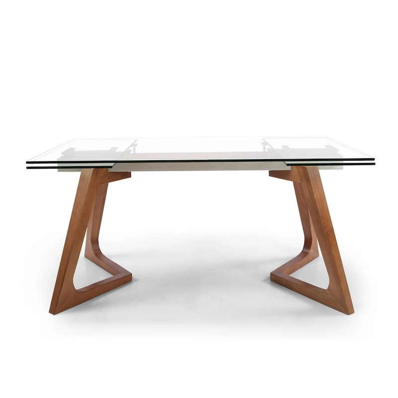 Davee Furniture transparent Glass Top with Wood Leg Extendable Dining Table - 63/94.5*35.43*29.53 inches