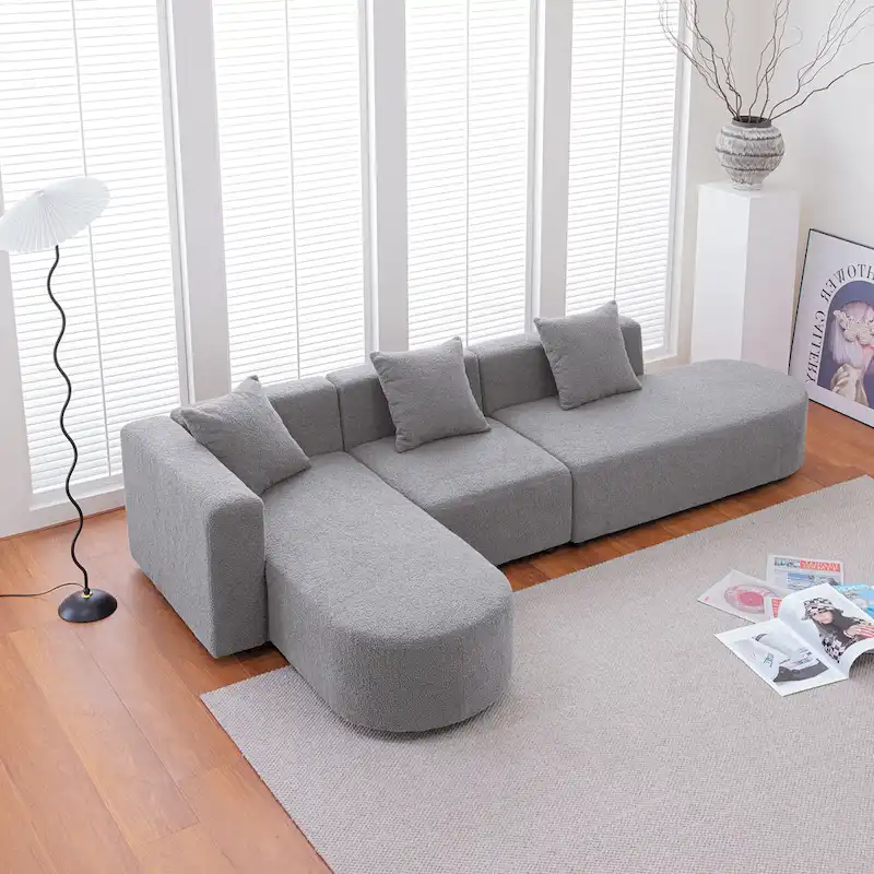Modern L shape boucle Sofa with curved seat (facing left)