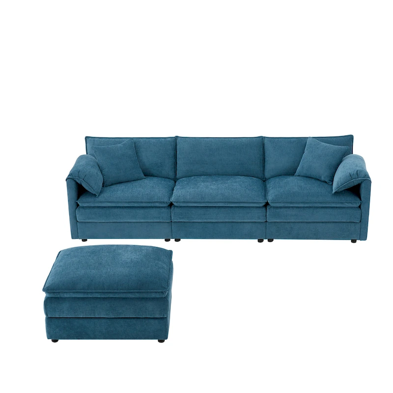 103.5 Chenille Sectional Sofa with 4-Seat L-Shaped Cloud Couch and Ottoman & Pocket Spring Cushions (330lb Capacity)