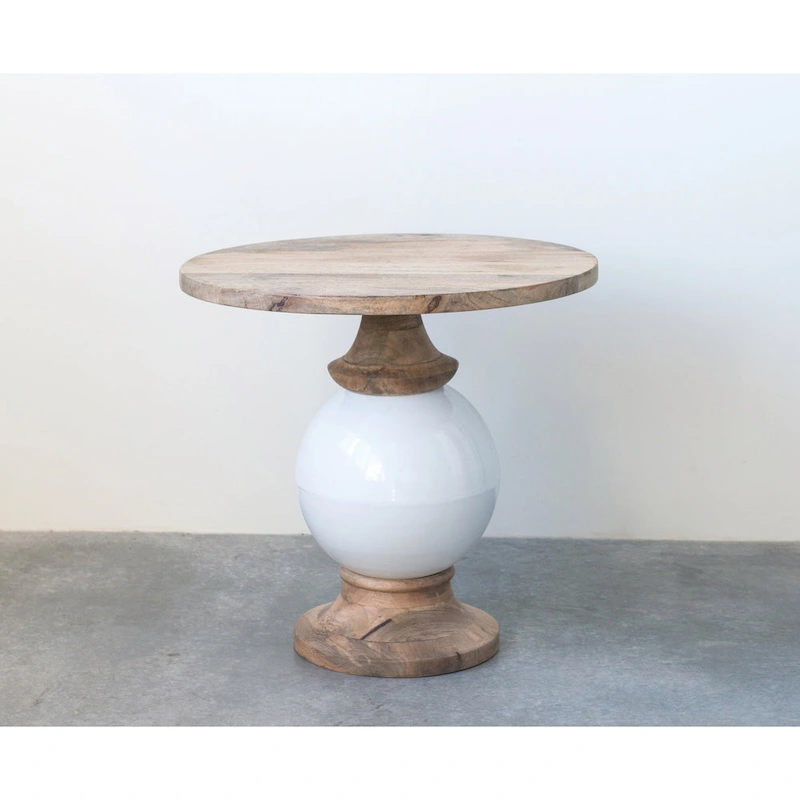 Round Mango Wood and Metal Pedestal Table,