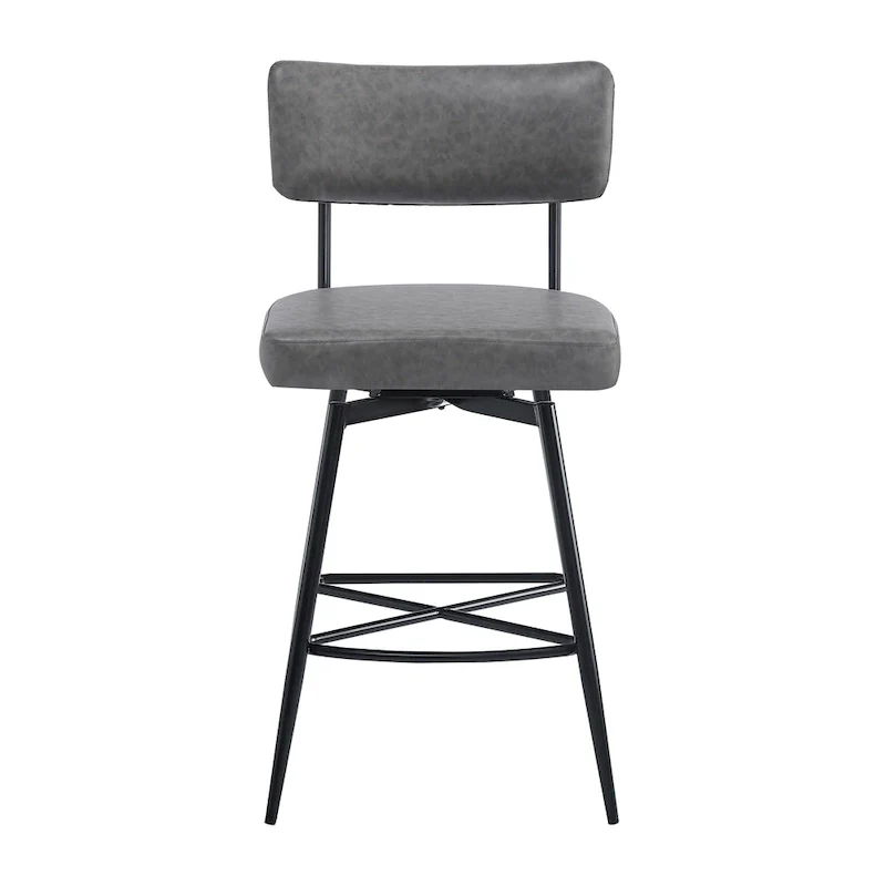 26 Retro Swivel Counter Stools, Set of 2 PU Leather Bar Chairs with Cushioned Seat and Iron Frame