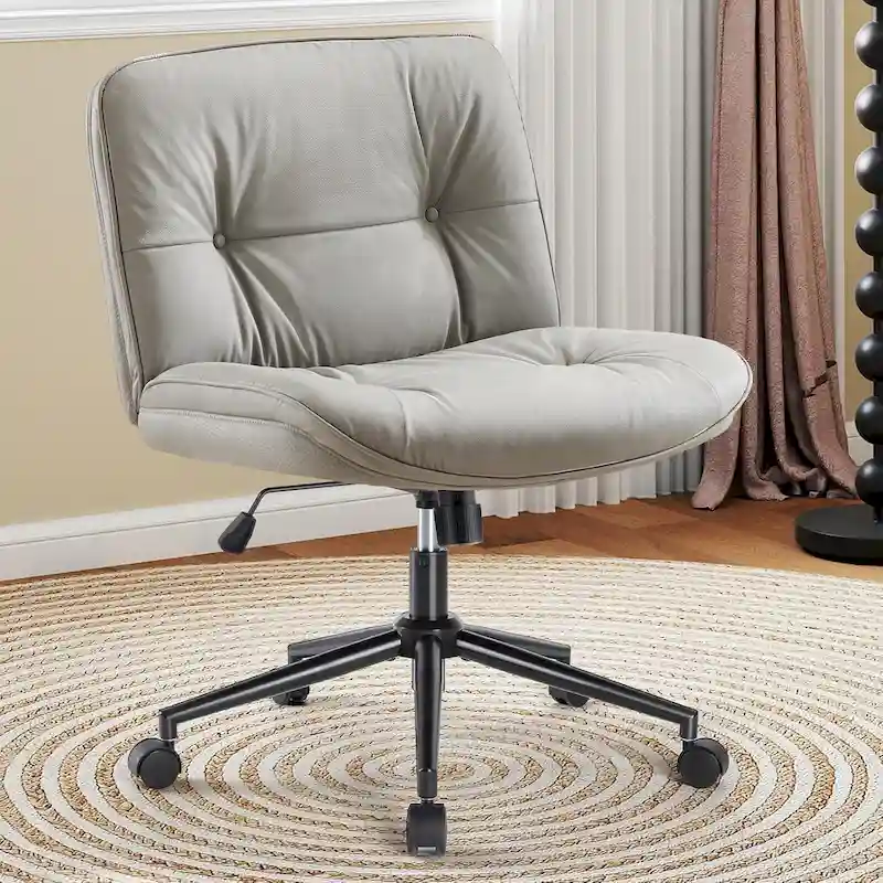 Khaki / Beige / Black PU Leather Armless Desk Chair with Wheels, 360° Swivel, Single Seat
