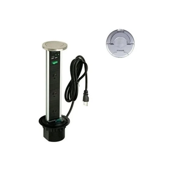 Pop-Up Power and Charging Station with 3-Socket and 2-USB Outlet in Aluminum