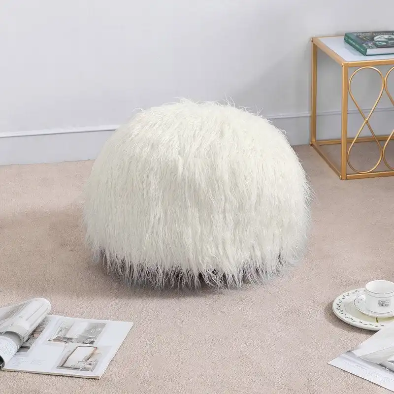 Adeco Unstuffed Ottoman Round Pouf Cushion Covers Faux Fur Foot Stool