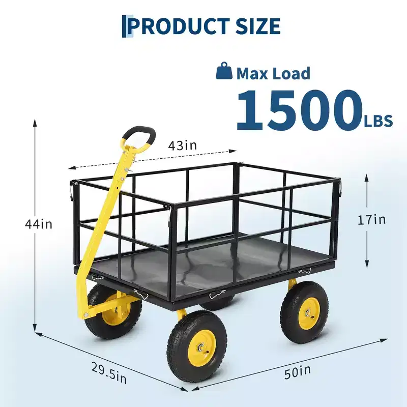 1400 Lbs Steel Garden Cart Heavy Duty 2-in-1 Yard Wagon with Removable Mesh Sides 13 All Terrain Tires & 180 Handle