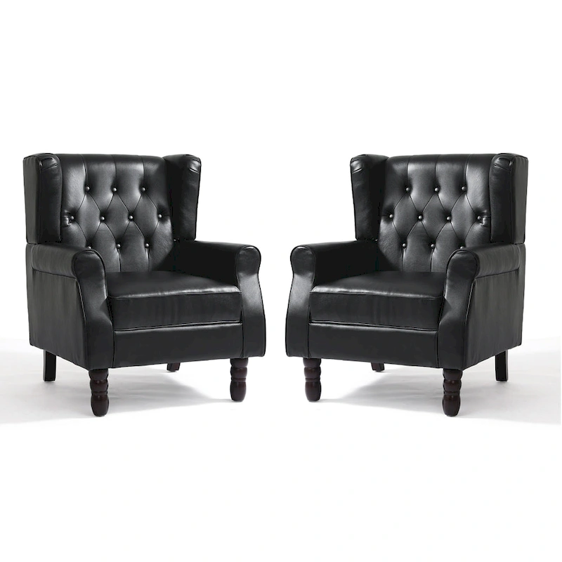 Button-Tufted Accent Club Chair Wingback Armchair Set of 2