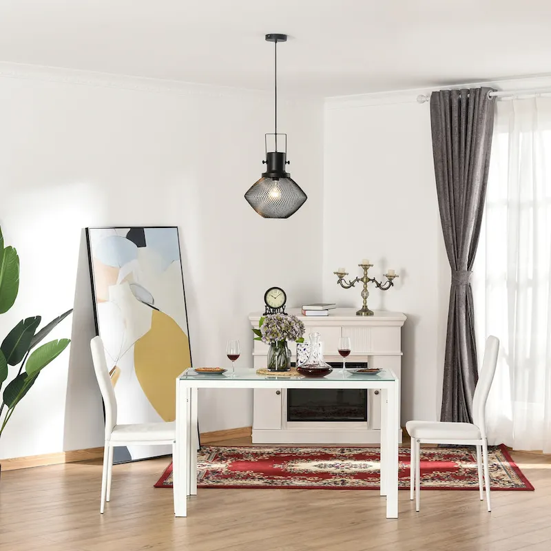 HOMCOM Chandelier Industrial Pendant Light with Adjustable Hanging Chain, Ceiling-Connecting Metal Round Base, Black