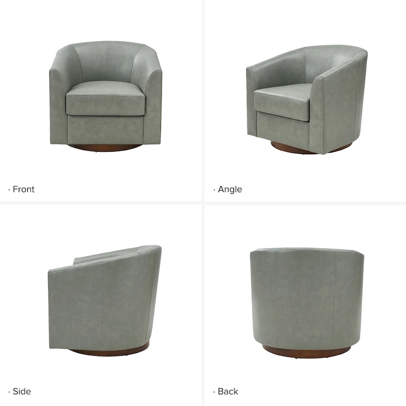 Althea Modern Genuine Leather Swivel Barrel Chair with Solid Wood Base Set of 2 By HULALA HOME