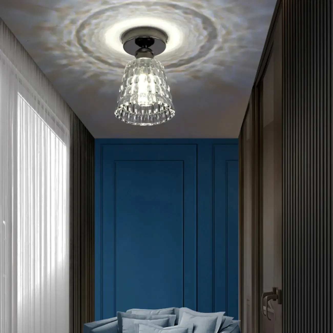 Black Conical Clear Glass Modern Semi Flush Ceiling Light