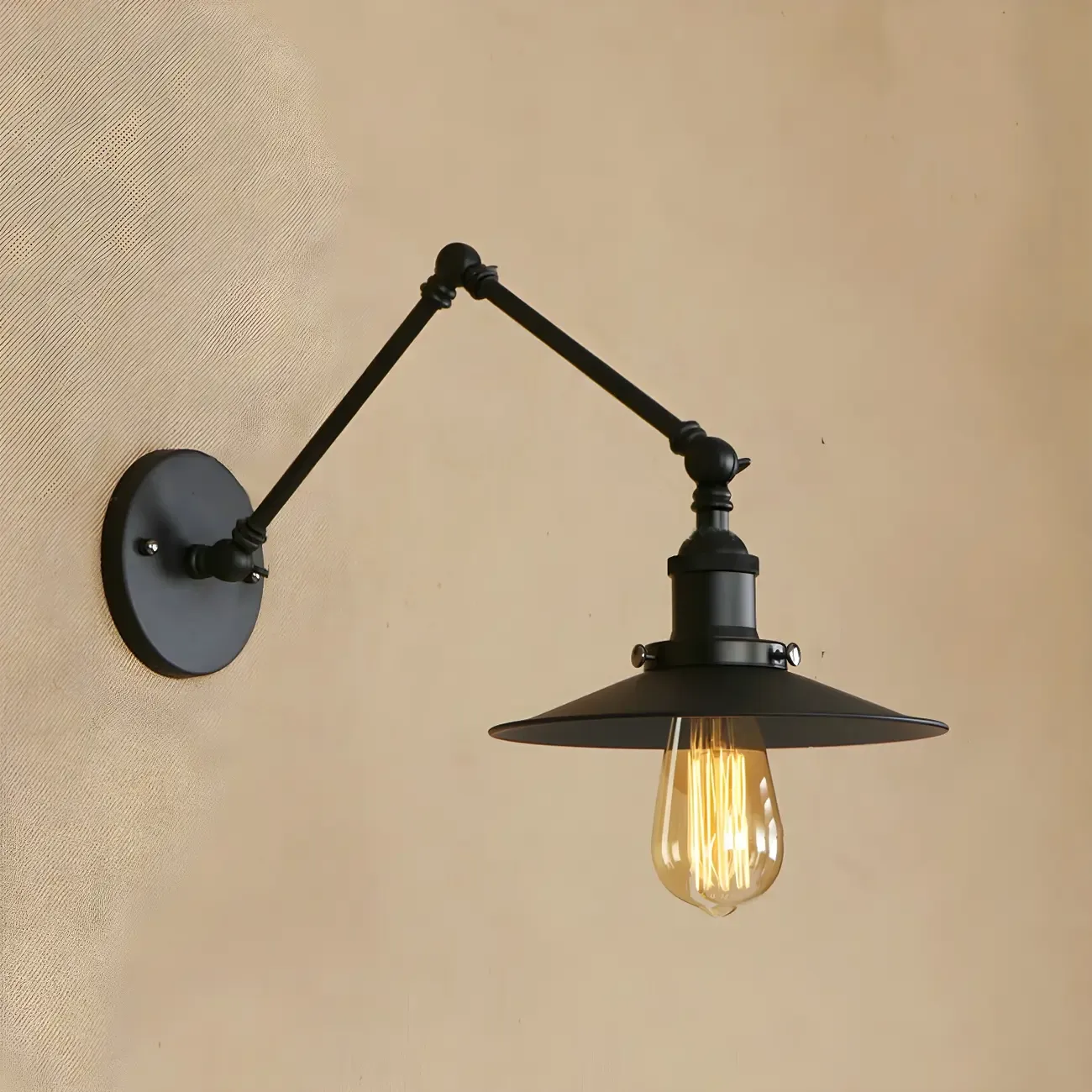 Industrial Metal Flat-Shade Swing Arm Wall Light
