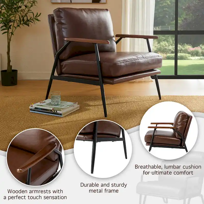 Glitzhome 28 W Mid-century Modern Soft PU Leather Accent Armchair - 28  W x 31  D x 30.75  H