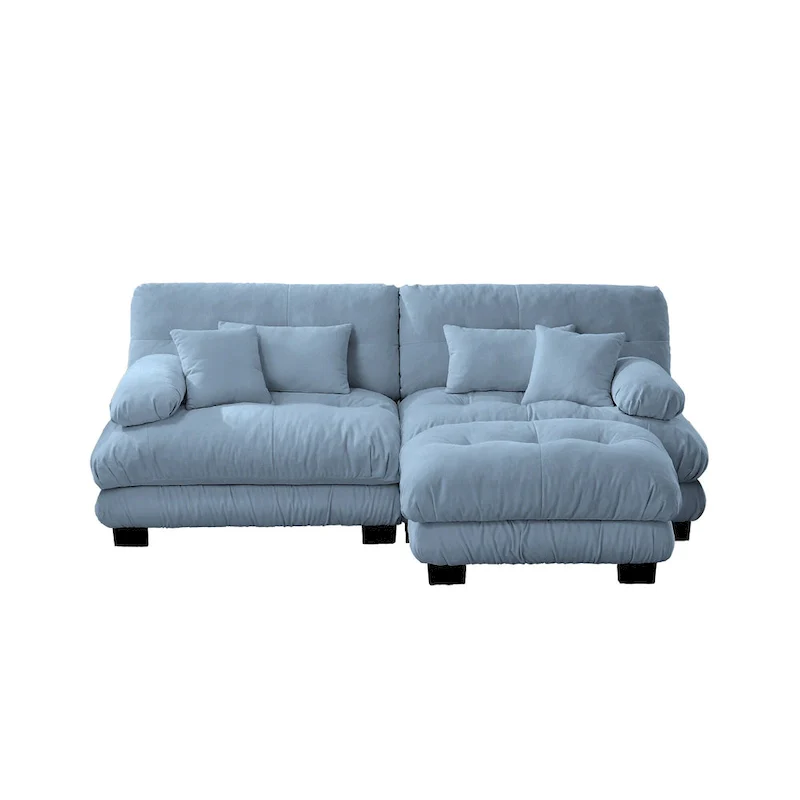 L Shaped Loveseat Sofa Chenille Sectional Couch with Lumbar Pillows