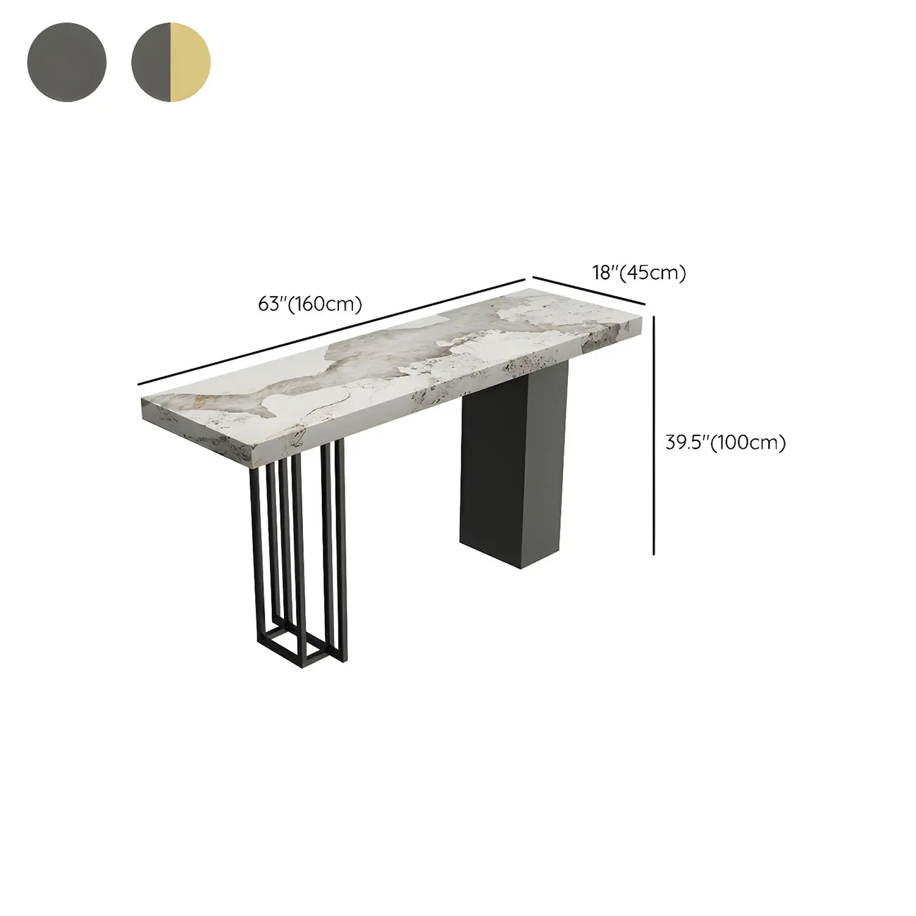 Modern Black Stone Counter Height Metal Rectangular Bar Table