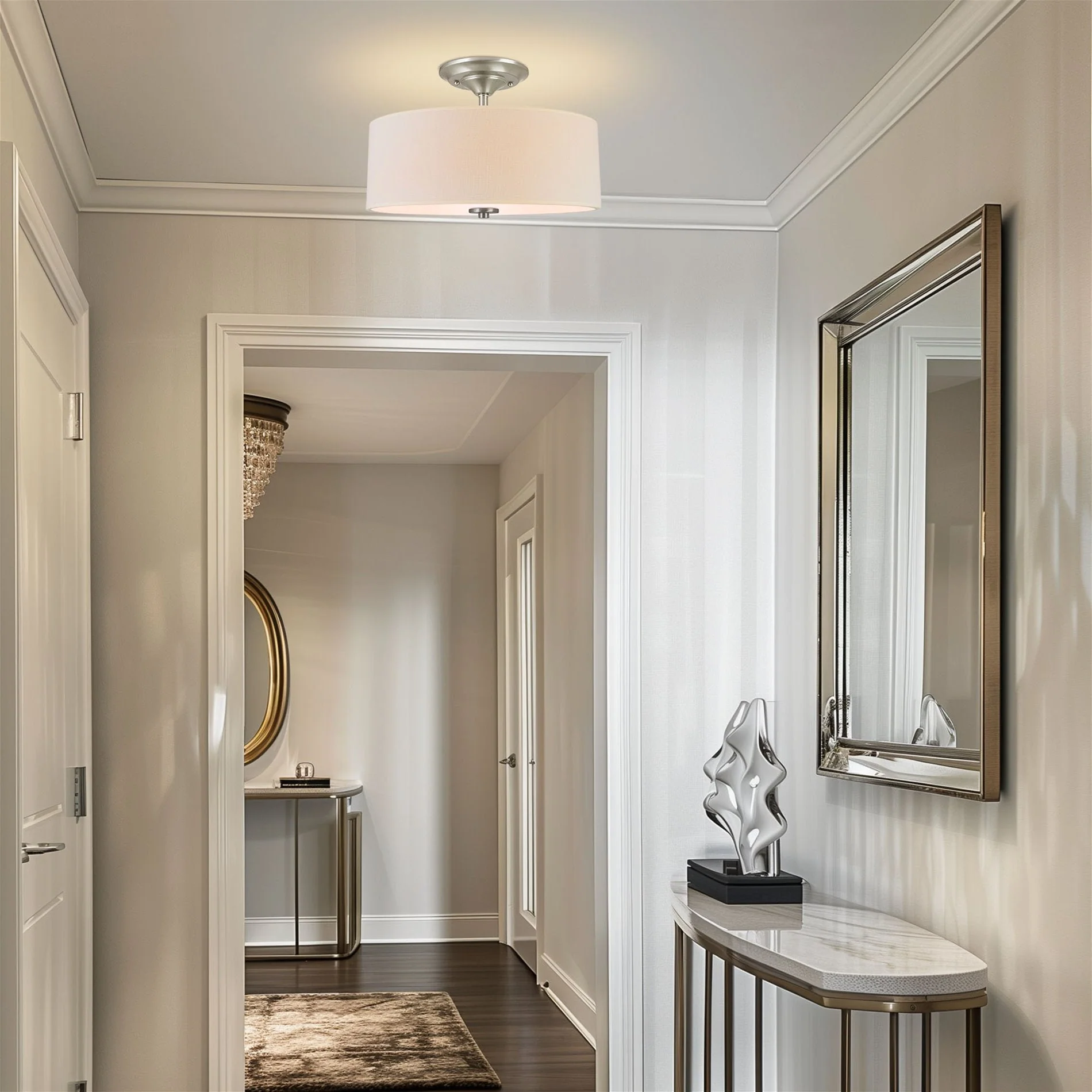 Addison 13 2-Light Semi-Flush Mount Ceiling Light, Brushed Nickel Finish