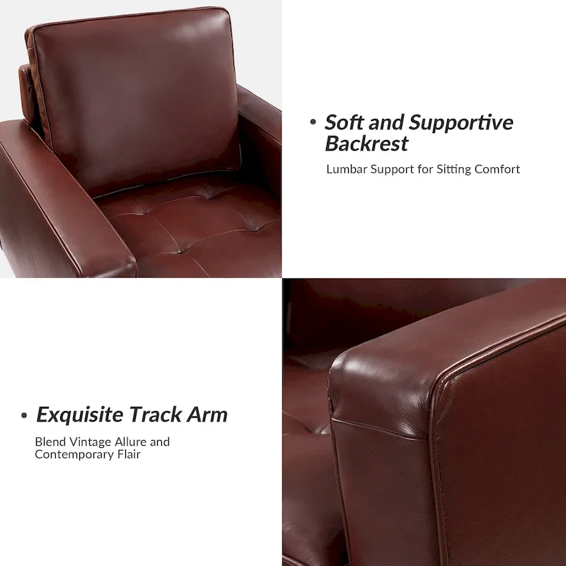 Mid-century Genuine Leather Arm Chair