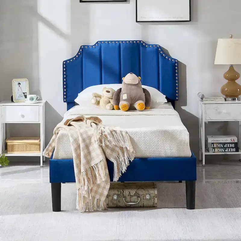 Bedroom Sets, 15 Style Options, 3-pieces Bedroom Set with Height Adjustable Upholstered Bed and Nightstands Set of 2-VECELO