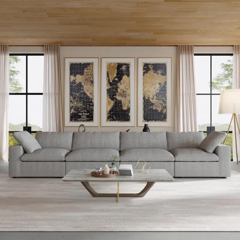 160.6  Modern Linen Upholstered Sofa Multiple Cushions Sectional Couch