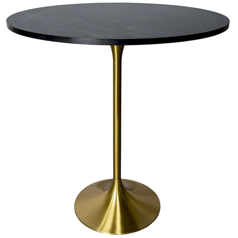 LeisureMod Verve 36 Round Dining Table with MDF Wood TableTop and Brushed Gold Base for Kitchen & Dining Room