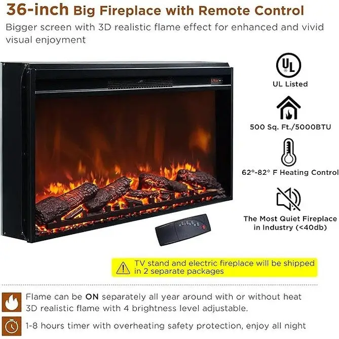 Black/Brown/White Farmhouse Electric Fireplace TV Stand, Fits 80