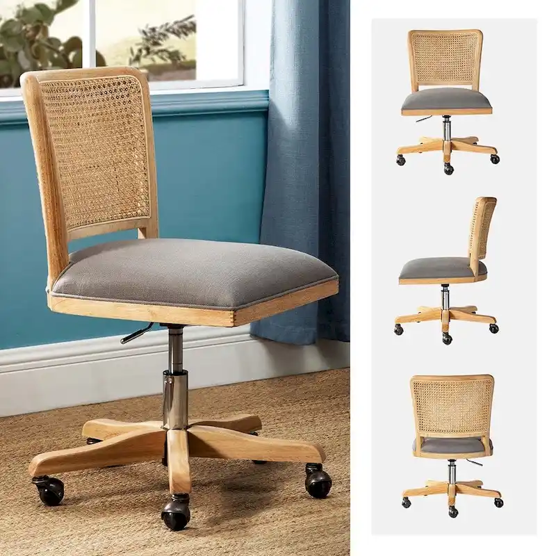 Calcutta Modern Rattan Back Task Chair with Solid Wood Legs by HULALA HOME