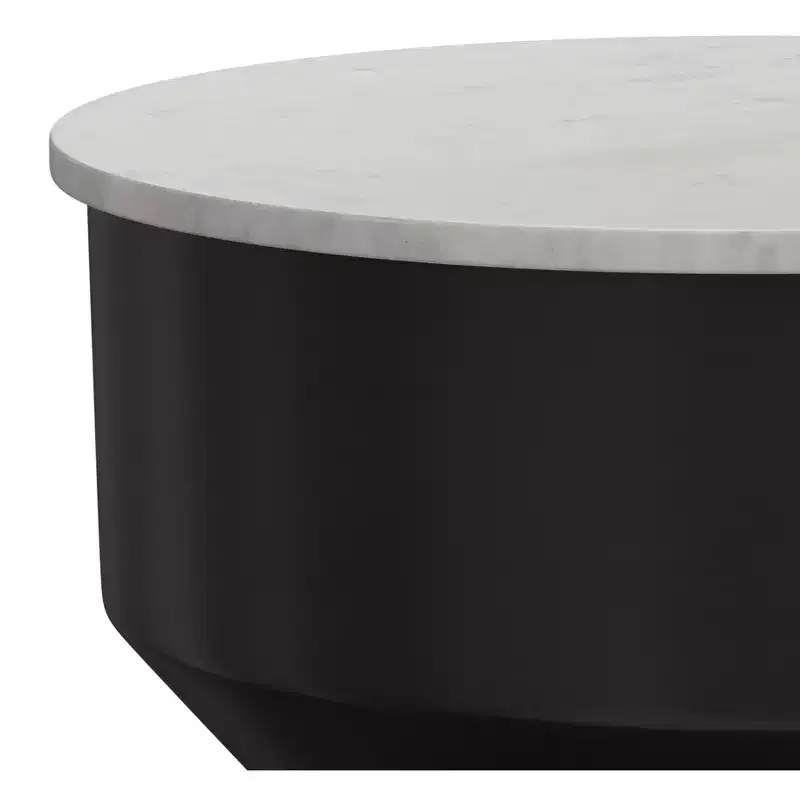 16 inch Wide Genuine Marble Top Modern Metal End Table in Black/White, Assembled