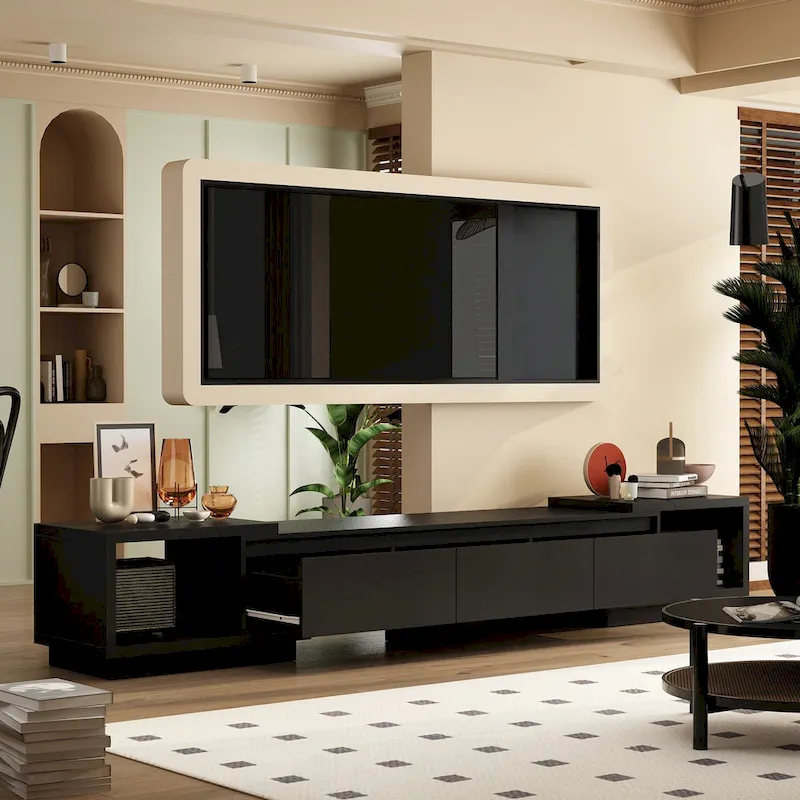 Entertainment Center Table Retracted Extendable TV Stand in Stretch