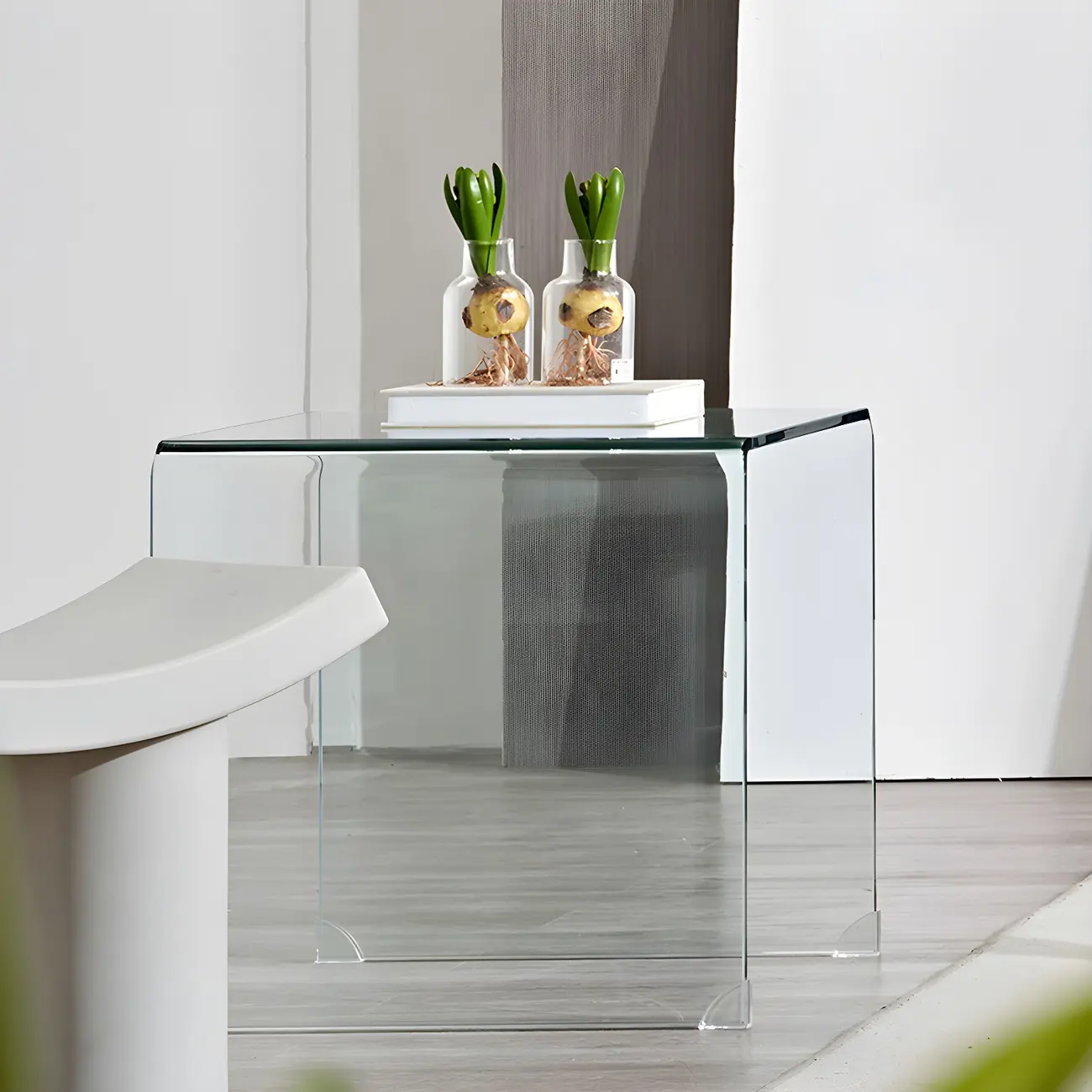 Stylish Clear Glass Nightstand with Open Shelf