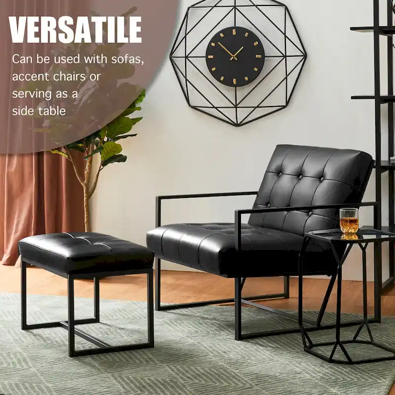 Glitzhome Modern PU Leather Tufted Accent Chair with Ottoman Set