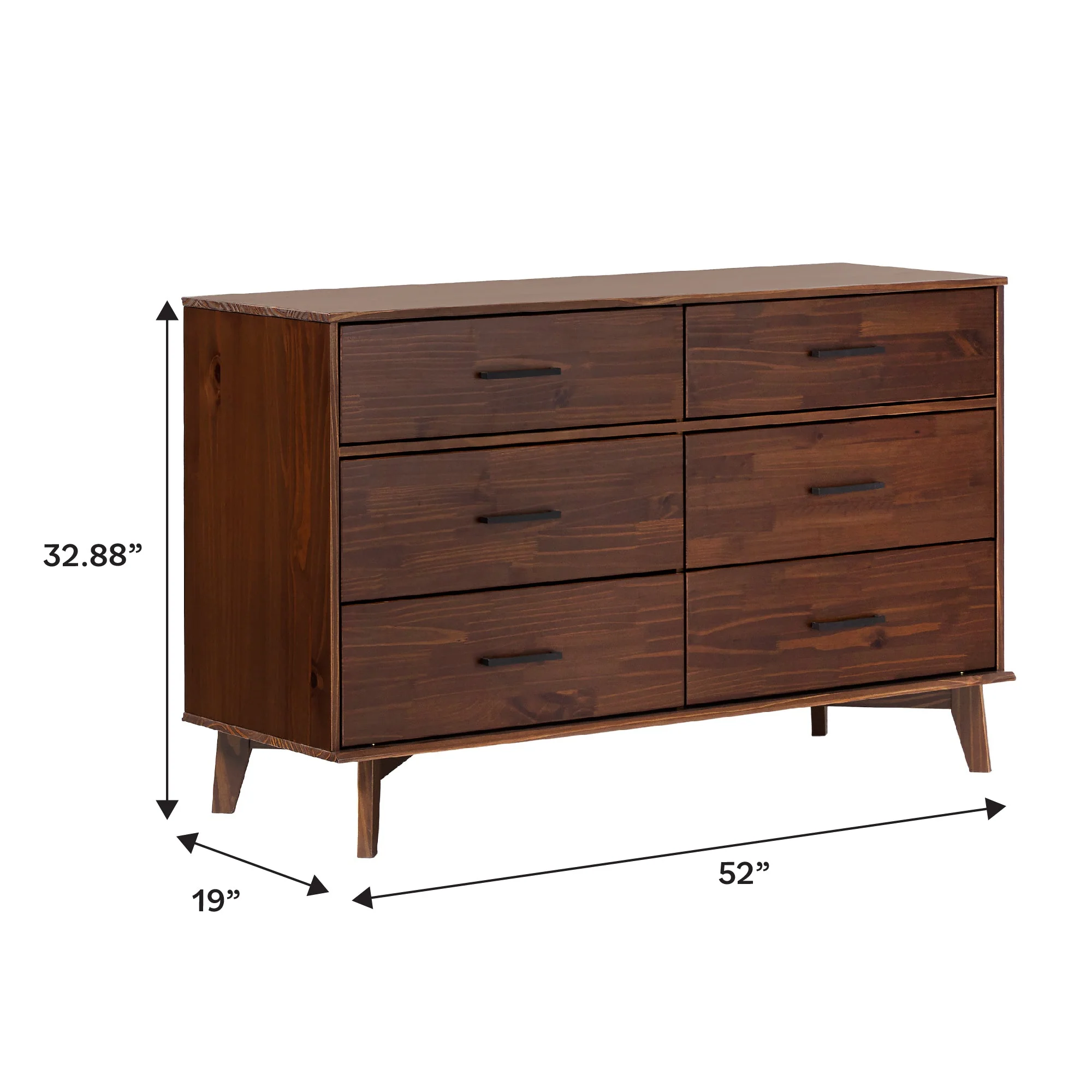 Sloane 6-Drawer Modern Solid Wood Dresser with Metal Handles