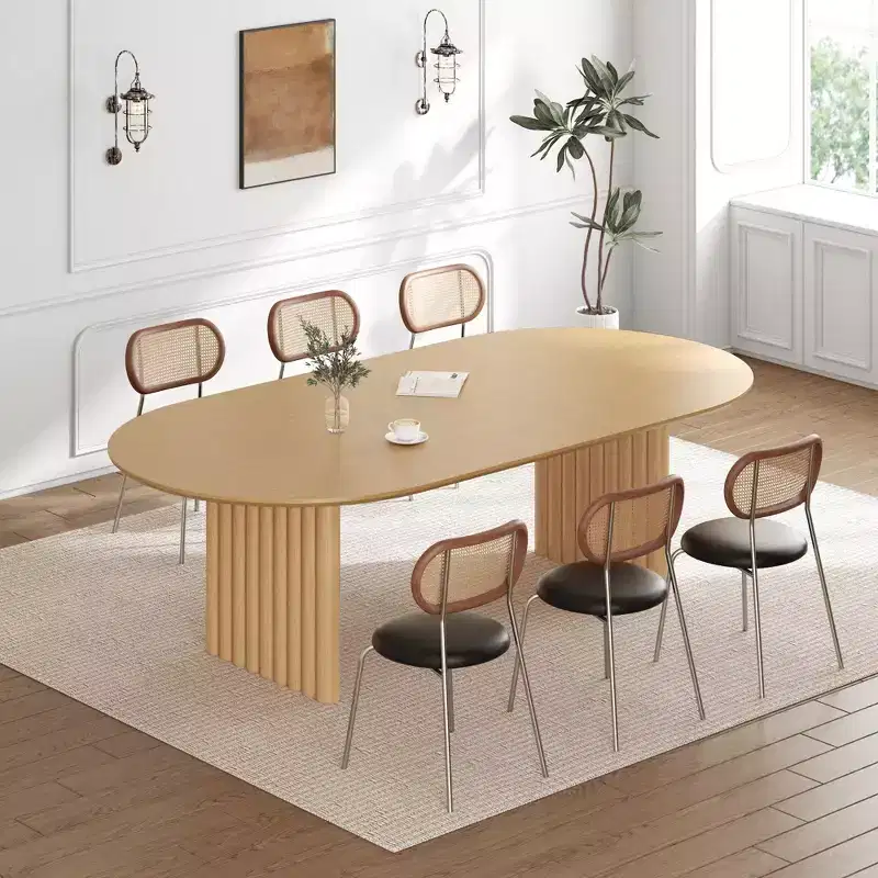 PexFix 79 Oval Dining Table for 6-8 Wood Kitchen Table with Scratch-Resistant Top & Striped Legs Modern Farmhouse for Living Room Kitchen Natural