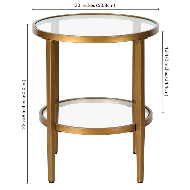 Hera 19.63 Wide Round Side Table with Clear Glass Shelf