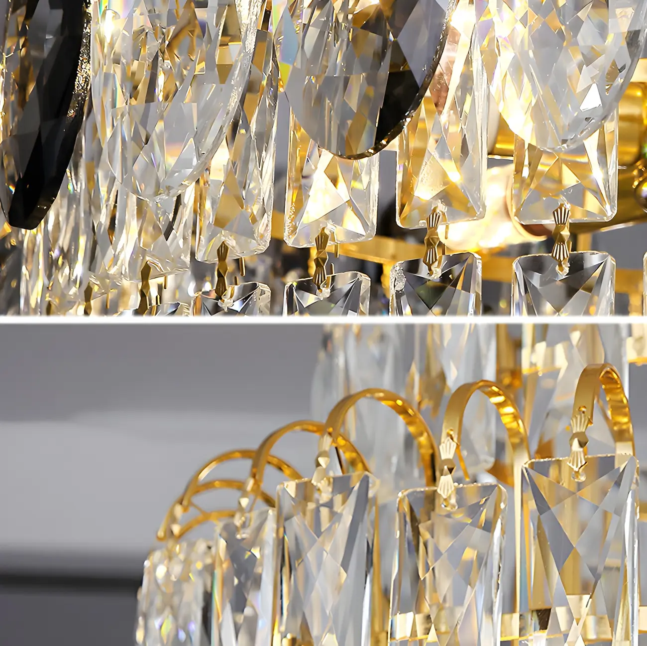 Luxury Gold Spiral Crystal Stairwell Chandelier Height Adjustable