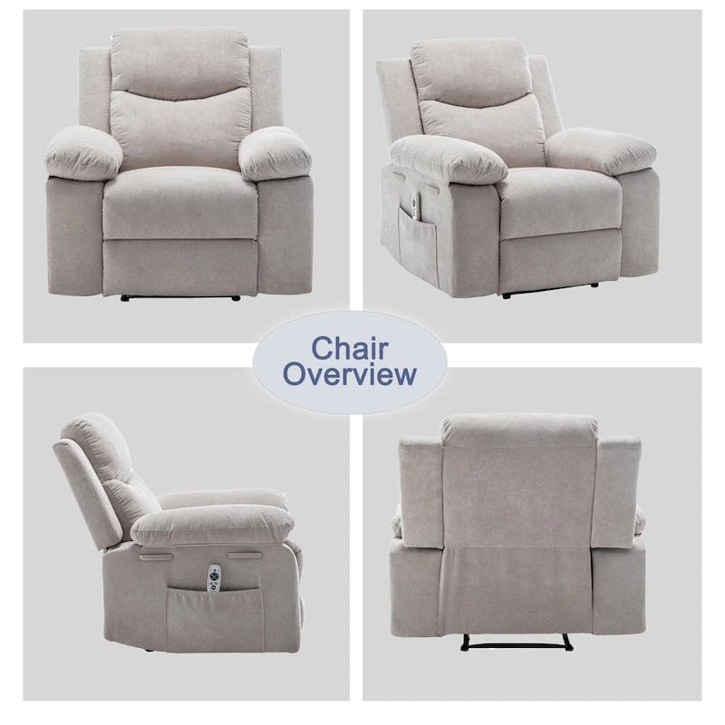Velvet Adjustable Massage Function Power Recliner Chair with Heating System