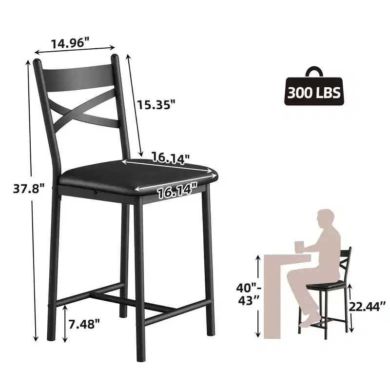 Set of 2 Counter Height Bar Stools with Back, Upholstered Faux Leather Bar Chairs with Thick Cushion and Footrest