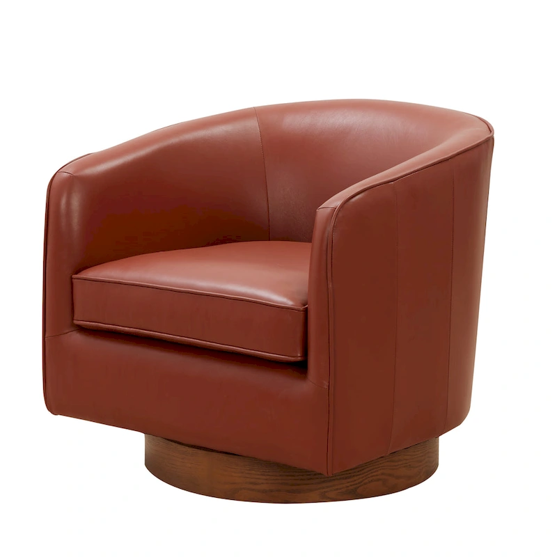 Tito Top Grain Leather Wood Base Swivel Chair by Greyson Living