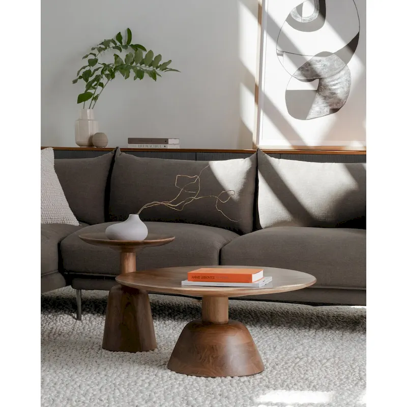 Macari Nelson Modern Solid Mango Wood Pedestal Coffee Table - 30W x 30D x 14H