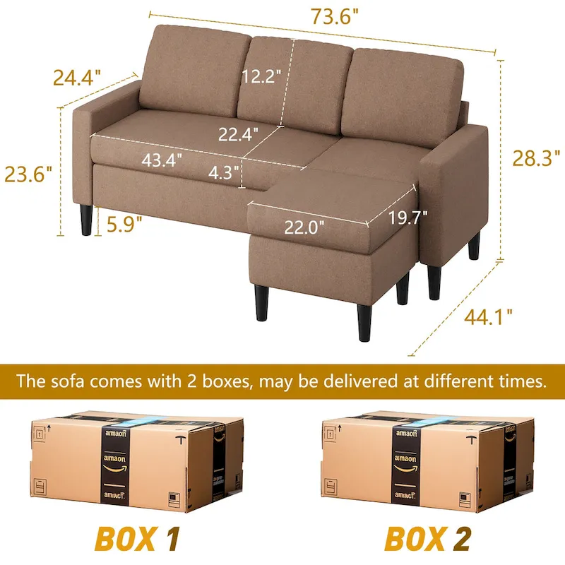 Futzca 74 Convertible Sectional Sofa Couch, Small L-Shaped Sofa