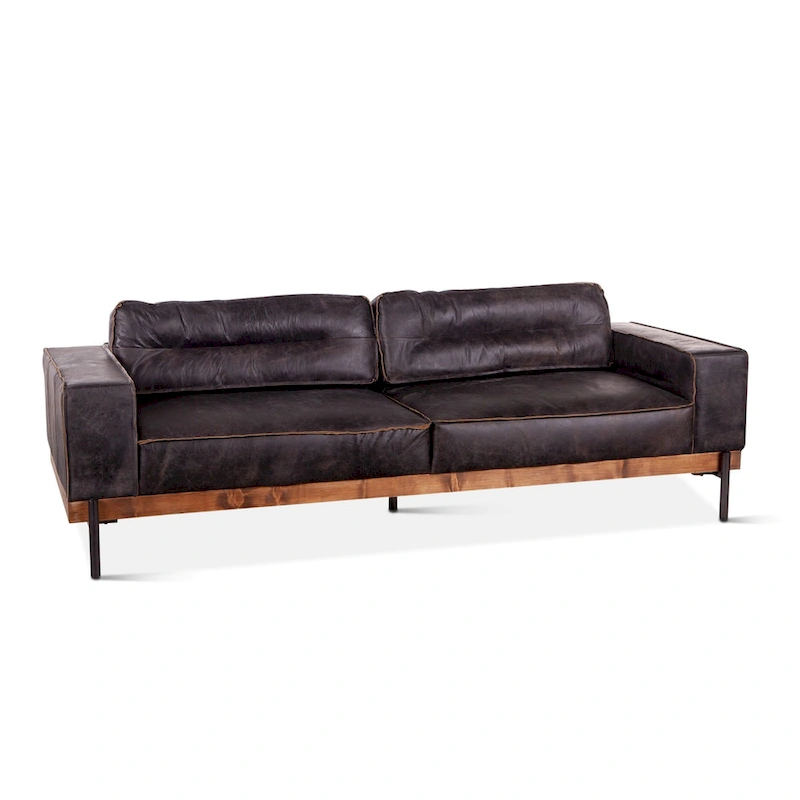 Chiavari Distressed Antique Ebony Leather Sofa