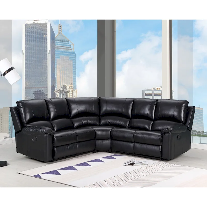 HomeRoots Black Polyester Blend Reclining U Shaped Three Piece Corner Sectional - 80