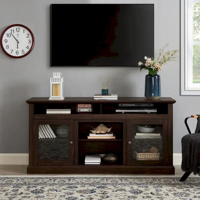Classic American TV Stand with 4 Storage Shelf and 2 Storage Cabinets for Living Rooms Bedroom and Office