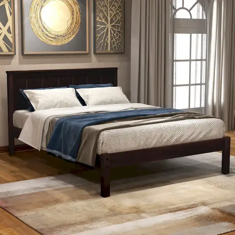 Platform Bed Frame with Headboard, Wood Slat Support