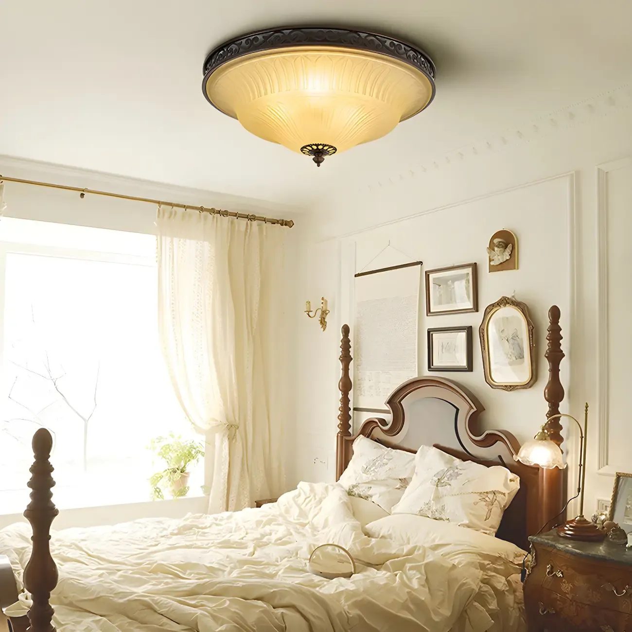 Vintage Brown Frosted Glass Flush Mount Ceiling Light
