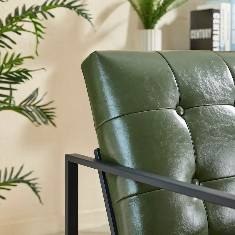 Glitzhome Set of 2 29.25W Mid-Century PU Leather Tufted Accent Chairs