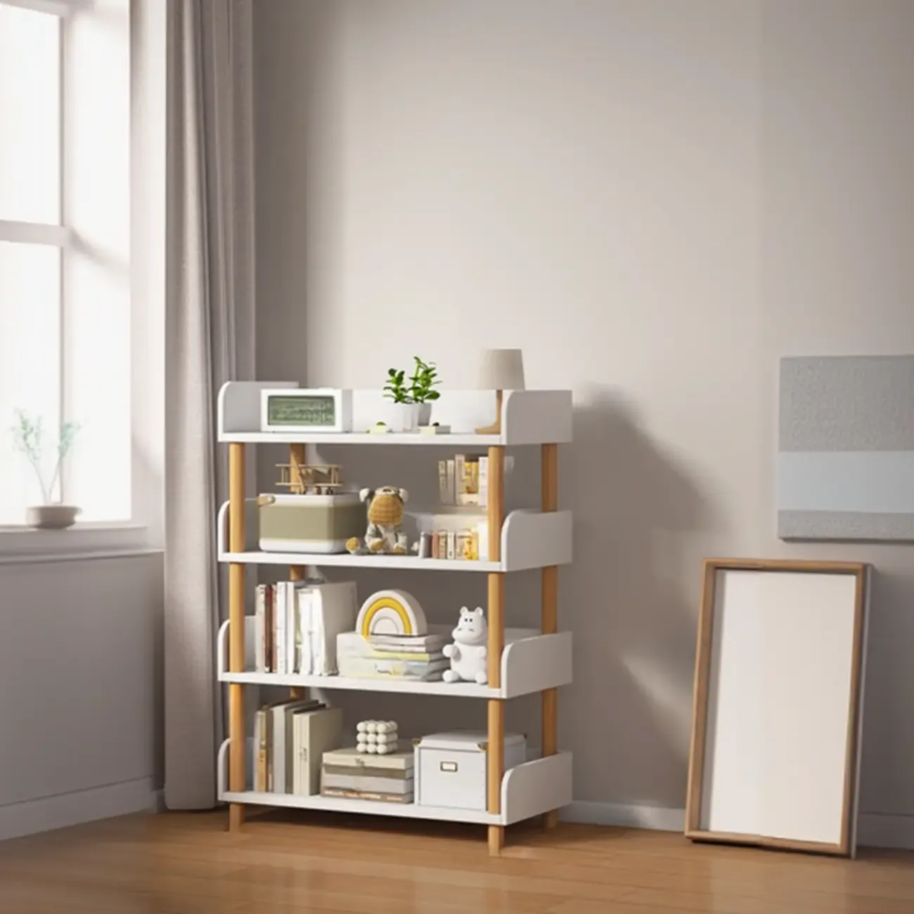 Vertical Natural Multi-Shelf Open Back Wood Bookcase