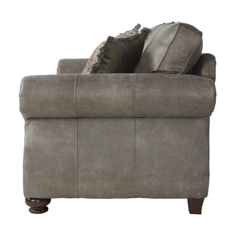 Roundhill Furniture Leinster Faux Leather Upholstered Nailhead Sofa and Loveseat Set in Stone Gray
