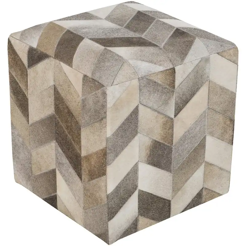 Livabliss Checkered Daloa Square Hair-on-hide Pouf
