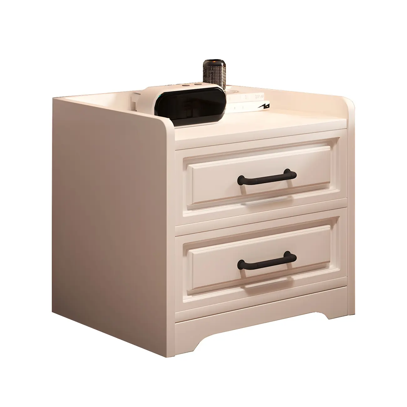 Modern White Wooden Tray Top 2-Drawer Nightstand