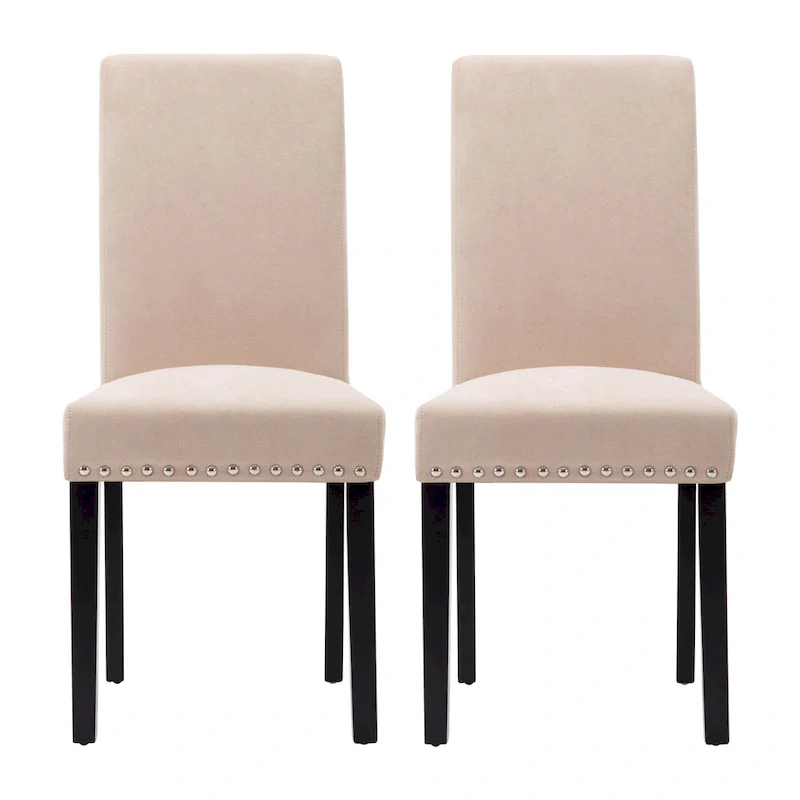 Fabric Upholstered Nailhead Trim Parsons Dining Chairs Terry Cloth Set of 2
